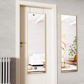 Door Mirror, Full Length Mirror, 35 x 122 cm Wall Mirror with 2 Height-Adjustable Hanging Hooks Over the Door, Hanging Mirror with Aluminium Frame for Entrances and Bedrooms, Gold