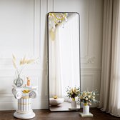 Staande spiegel met afgeronde hoeken, 40 x 140 cm, full-body spiegel met standaard, grote vloer, staande spiegel, full-body spiegel, wandhanger voor slaapkamer, woonkamer, zwart