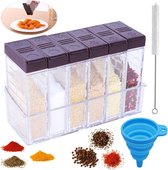 Kruidenstrooier camping kruidenbox kunststof kruidenpotjes met trechter, borstel voor opslag keuken zout peper strooier specerijen keukenkruiden (set van 8)