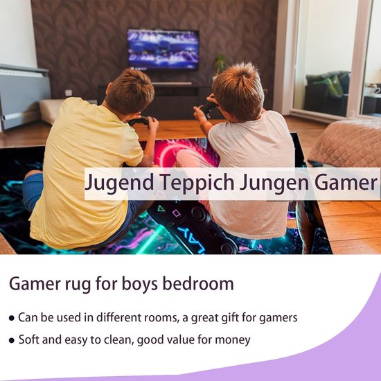 Gaming tapijt - Voor de gamekamer & gamer - Paars/Zwart - 100x150 cm