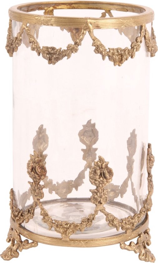 Baroque - Waxinelichtjeshouder - Windlicht koper 17 cm - 17x11x11 - Brass+glass
