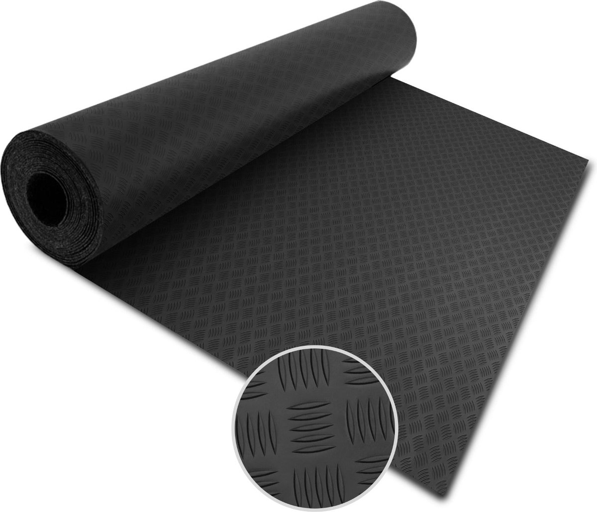 Floordirekt Rubber loper - Rubbermat - Diamond Cut - 2 mm - Zwart - 120 x 350 cm
