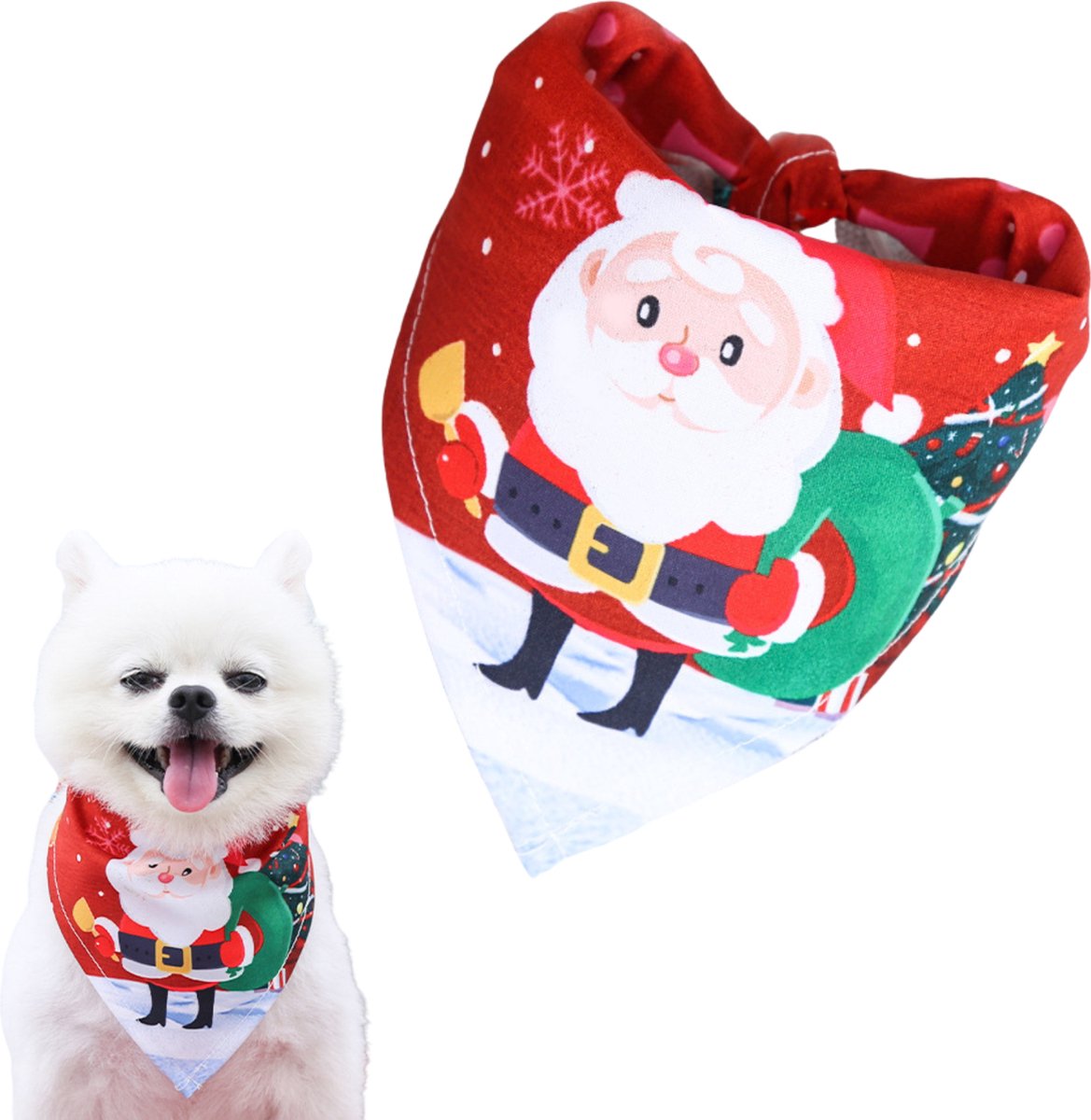 Bol.com Kerst Sjaaltje - Hond & Kat - Kerstman in Sneeuw - Winter - Honden Das Rood - Kerstpakje voor Honden en Katten - Hondent... aanbieding