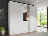 Bol.com Vente-unique Kledingkast - Schuifdeuren - Spiegel en lades - L 240 cm - Wit - BODIL aanbieding