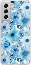 Casimoda® hoesje - Geschikt voor Samsung Galaxy S21 FE - Flower Touch - Shockproof case - Extra sterk - Siliconen/TPU - Blauw, Transparant