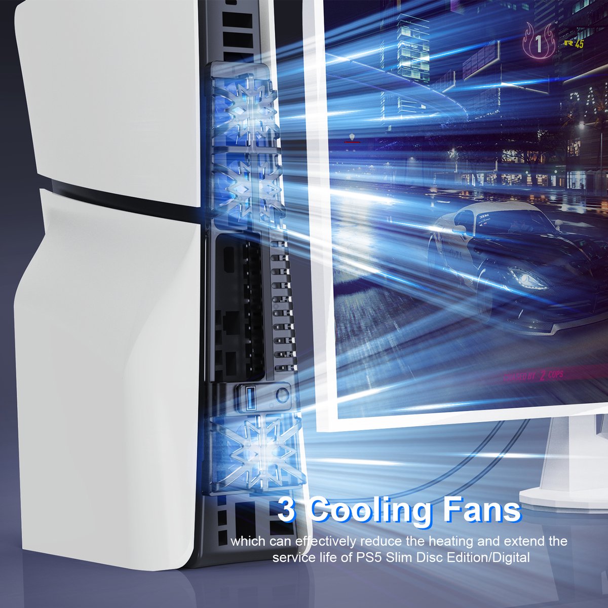 PlayCool PS5 Slim Disc Edition & Digital Edition USB Console Cooling Fan met LED en RGB – foto 5