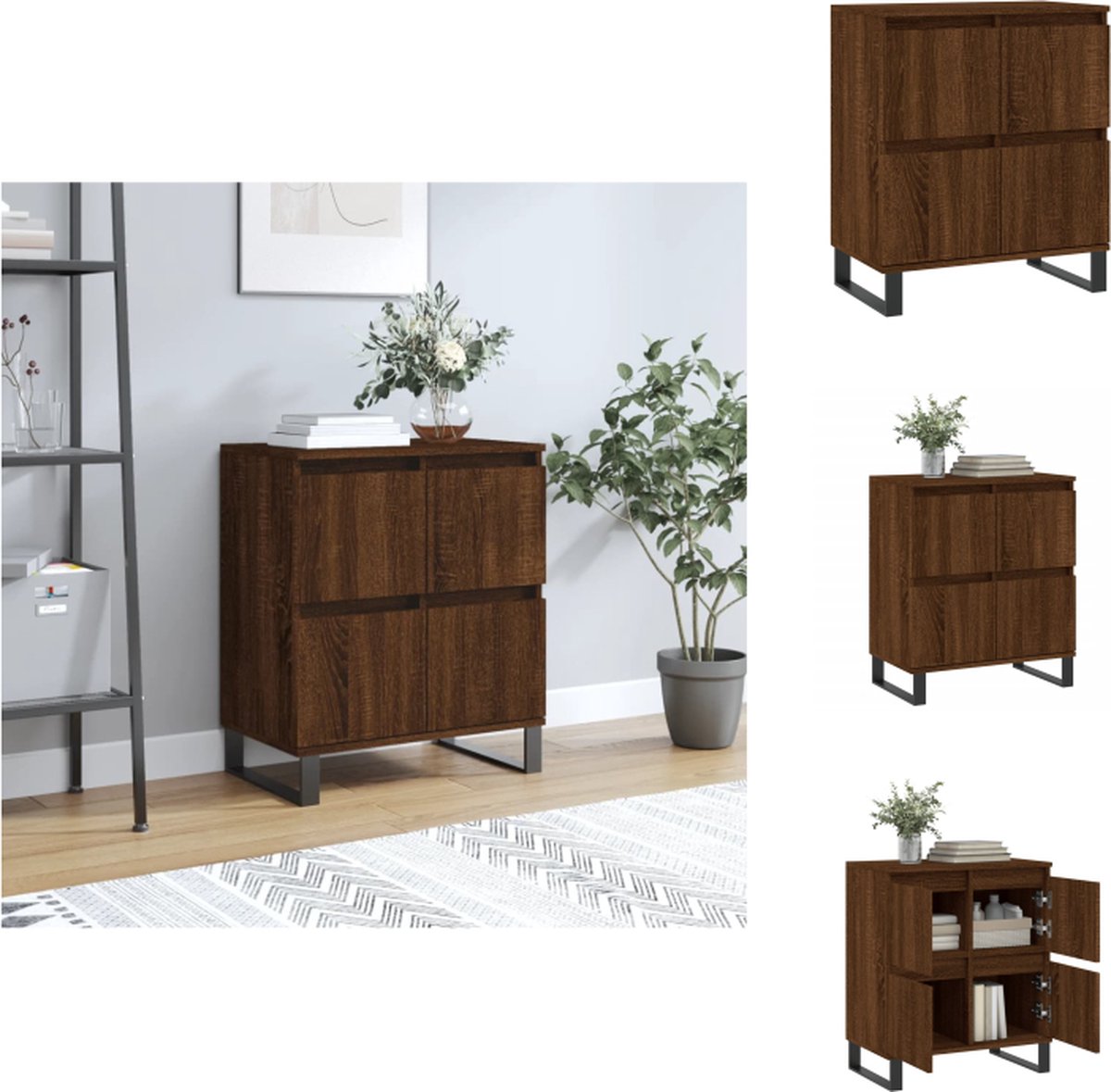VidaXL Dressoir Bruineiken 60 x 35 x 70 cm Duurzaam bewerkt hout en ijzer Keukenkast