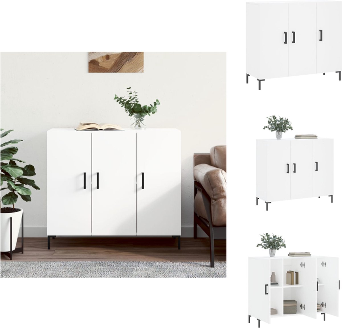 VidaXL Dressoir Modern Dressoir 90 x 34 x 80 cm Wit hout metaal Keukenkast
