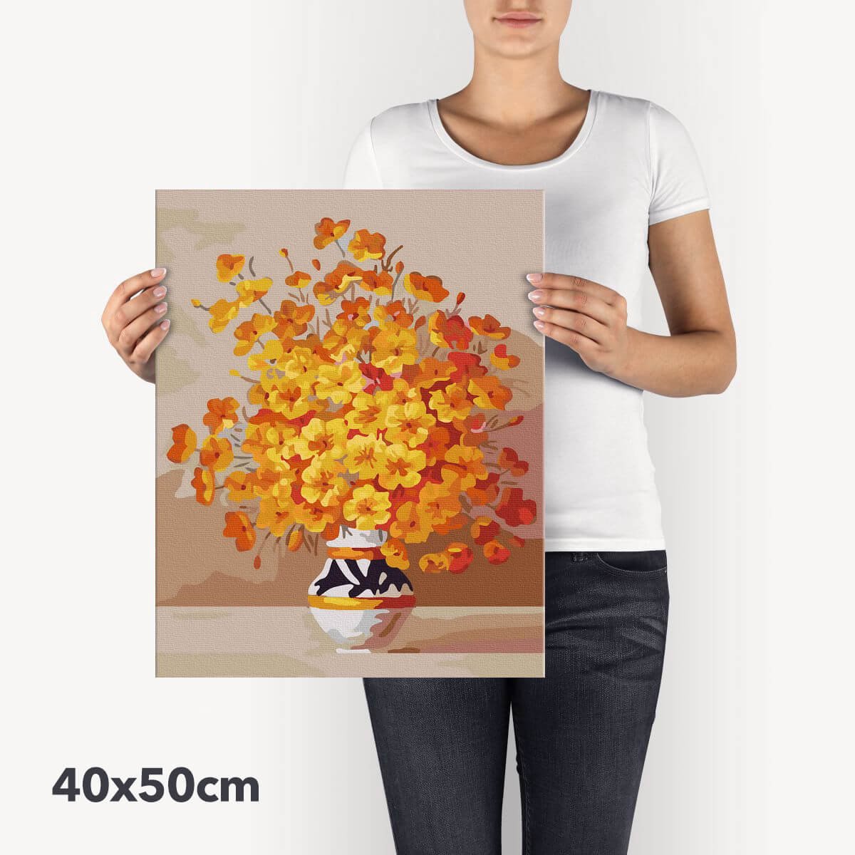 Schilderen Op Nummer Volwassenen DIY Paint By Number Compleet Hobby Pakket op Frame met Vernis - ®Arty Bee - Bloemen Trio - 3x40x50cm — afbeelding 6