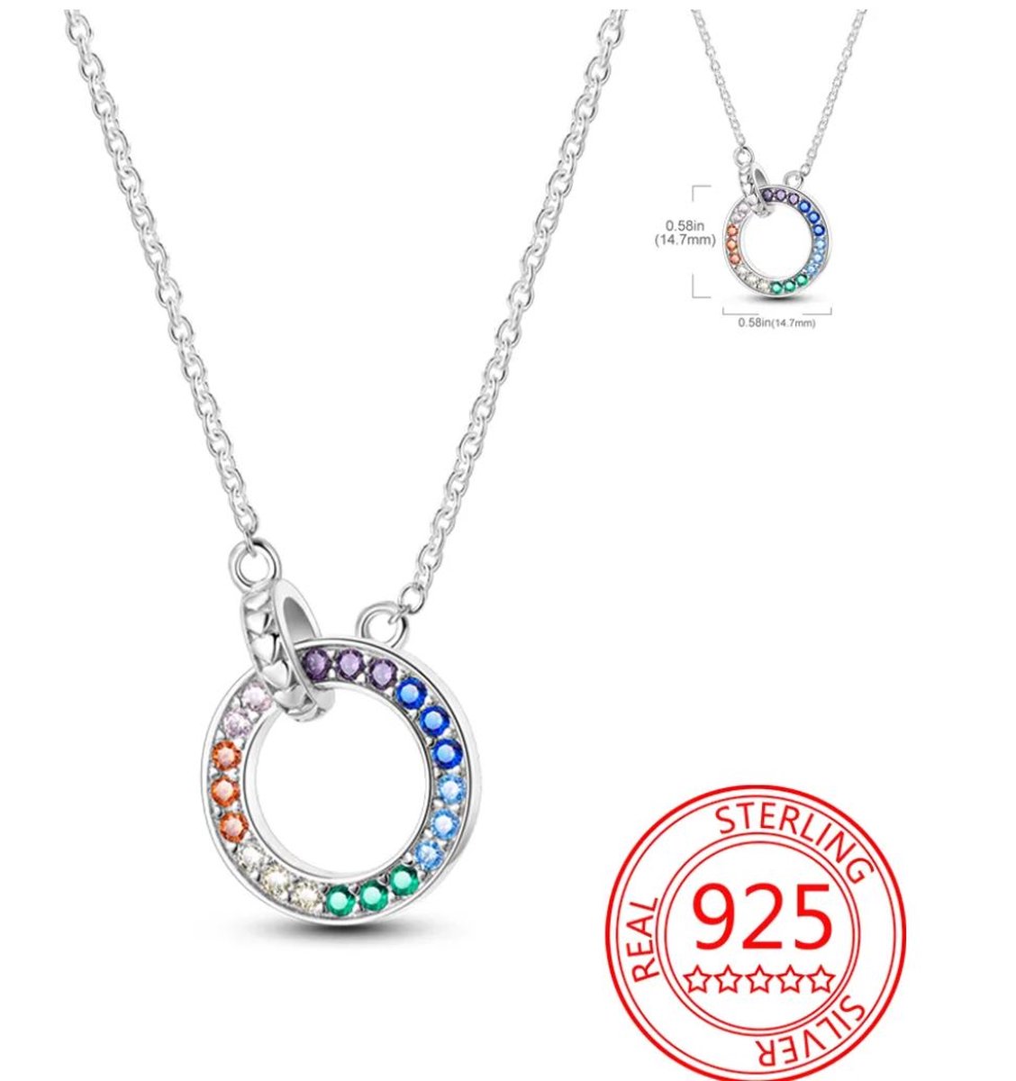 Ketting liefdes circel met zirkonia Sterling Zilver925