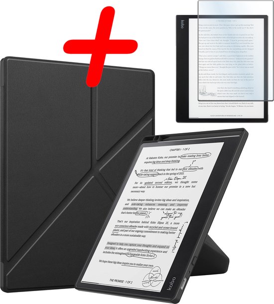 Hoes Geschikt voor Kobo Elipsa 2E Hoesje Bookcase Cover Hoes Met Screenprotector - Hoesje Geschikt voor Kobo Elipsa 2E Hoes Cover Case - Zwart