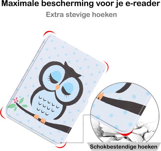 Hoesje Geschikt voor Kobo Clara HD Hoesje Luxe Bescherm Case Met Screenprotector - Hoes Geschikt voor Kobo Clara HD Hoes Book Cover - Uil van Hoesje  — afbeelding 3