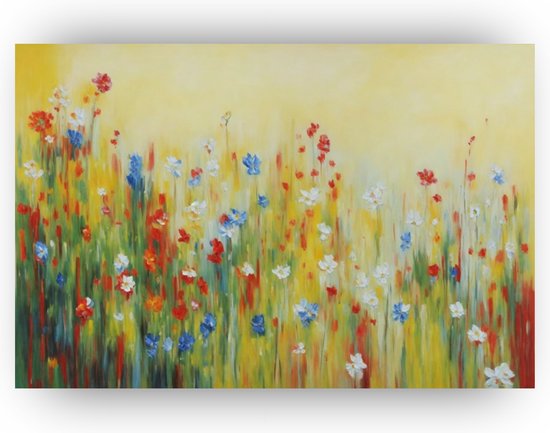 Bloemenveld schilderij - Bloemen wanddecoratie - Plexiglas - Schilderijen bloemenvelden - Abstracte wanddecoratie - Veld met bloemen - 150 x 100 cm 5mm