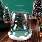 Dubbelwandig Kerstglas met onderzetter/deksel- Kerstmok- Dubbelwandige glazen -Kerstbeker