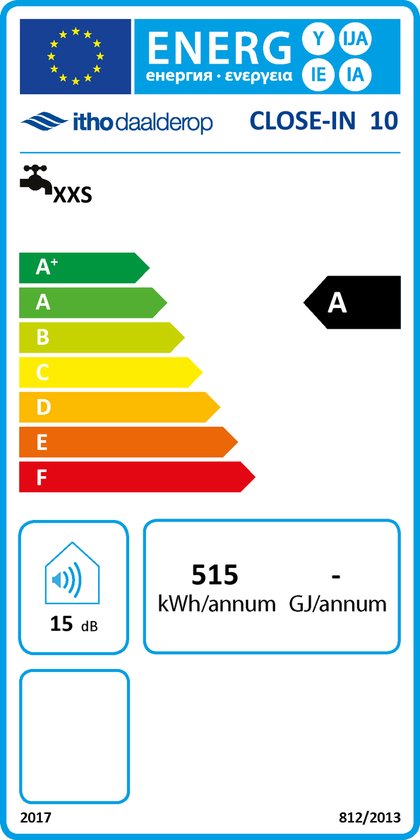 Daalderop close-in 10L vermogen 2200W classe ErP A hoogte 425 mm breedte 300 mm diepte 285 mm