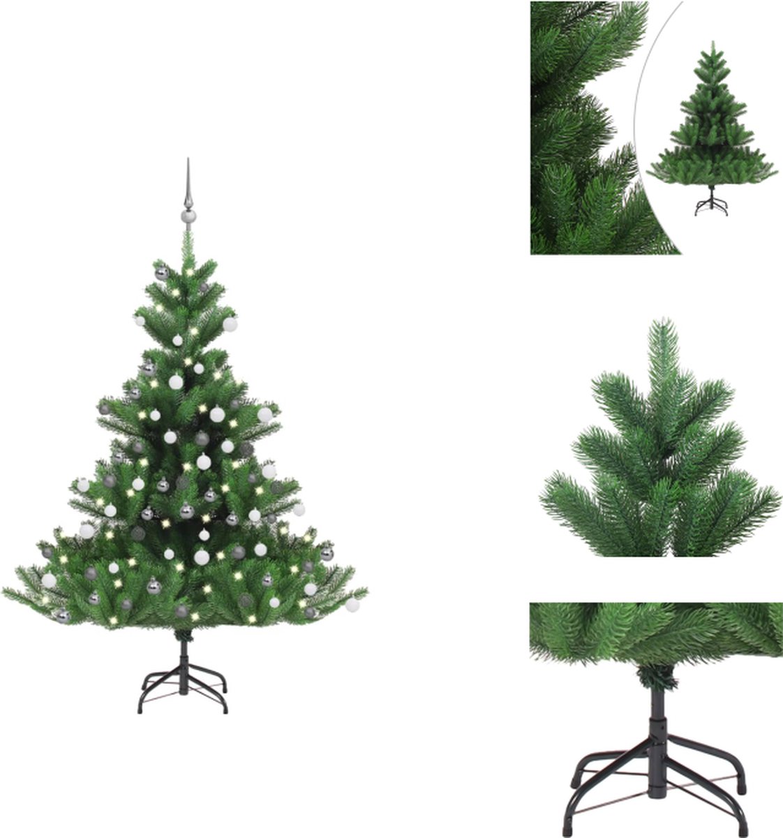 vidaXL Kunstkerstboom Nordmann - Groen - 150 cm - PE - Met LED-verlichting - Decoratieve kerstboom