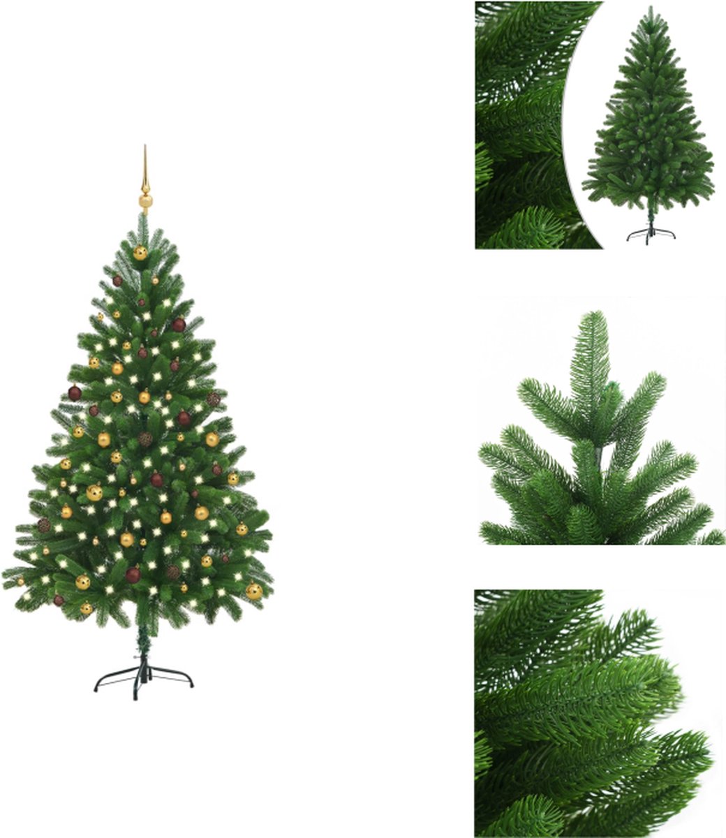 vidaXL Kunstkerstboom - Realistische PE Takken - 210 cm - Met LED-verlichting - Decoratieve kerstboom