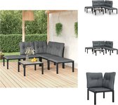 vidaXL Loungeset Zwarte PE-rattan - 110 kg - 1 tafel - 1 hoekstoel - 2 enkele stoelen - 2 voetenbanken - 5 zitkussens - 4 rugkussens - Tuinset
