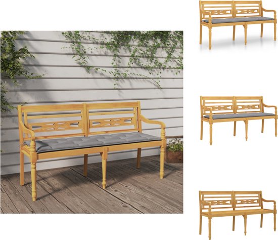 vidaXL Banc Batavia - Bois - 150x51,5x84 cm - kussen Grijs - Banc de jardin