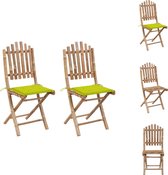 vidaXL Buitenstoelen Set - Bamboe - Inklapbaar - Helder Groene Kussens - 50 x 42 x 92 cm - Tuinstoel