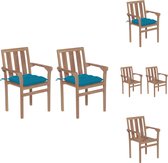 vidaXL Set de chaises de jardin 2 pièces Bois empilable - 58x50x89 cm - Coussins d'assise bleu clair - Chaise de jardin