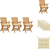 vidaXL Tuinstoelenset 3 stuks - 55x60x89 cm - Teakhouten meubel met kussens - Tuinstoel