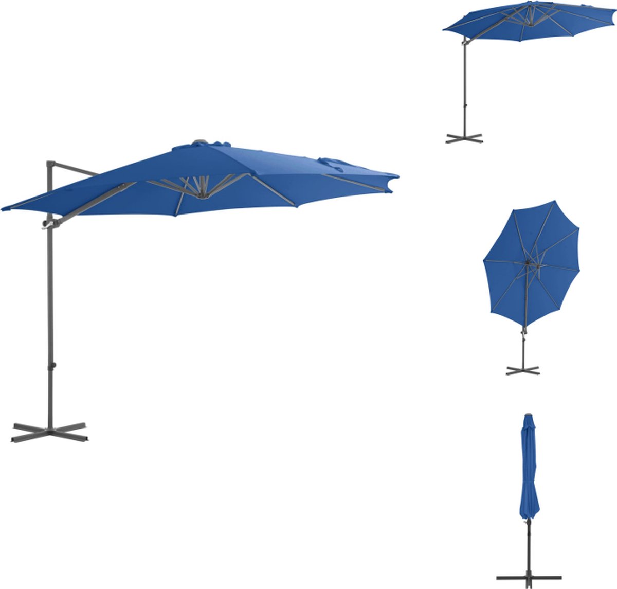 VidaXL Hangende Parasol Azuurblauw 300 x 255 cm UV-beschermend polyester Parasol
