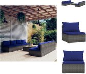 vidaXL Poly Rattan Tuinset - Modulair Design - Waterbestendig - Stevig Frame - Comfortabele Kussens - Grijs - Donkerblauw - Tuinset