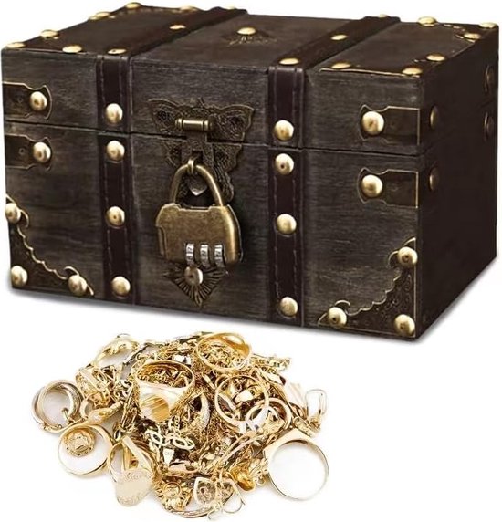 Vintage Wooden Treasure Chest, Wooden Storage Treasure Chest, Wooden Chest with... bol