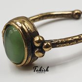 Bague unique faite à la main 100% Ring avec pierre verte d’oeil de chat - réglable