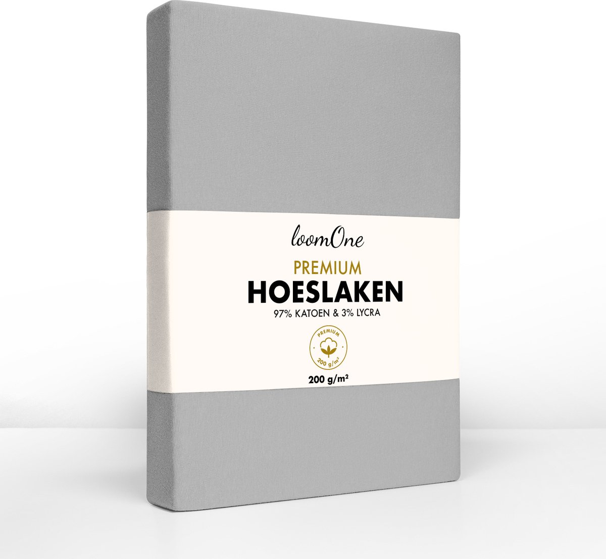 Loom One Premium Hoeslaken – 97% Jersey Katoen / 3% Lycra – 90x200 cm – tot 25cm matrasdikte– 200 g/m² – voor Boxspring-Waterbed - Grijs