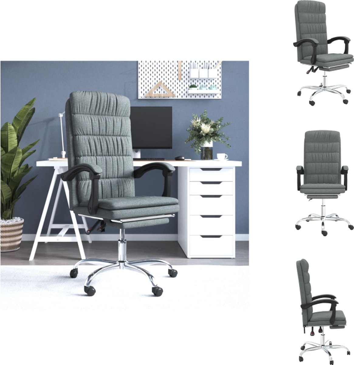 VidaXL Verstelbare Bureaustoel Donkergrijs 63x56x122.5 cm Duurzaam materiaal Bureaustoel
