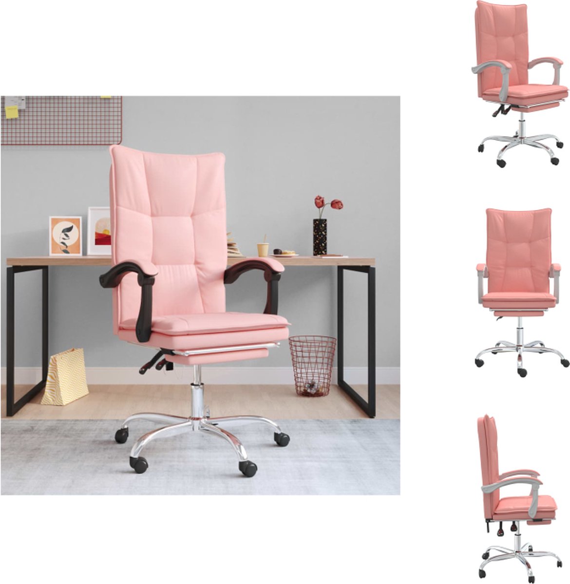 VidaXL Bureaustoel verstelbaar kunstleer roze 63x56x122.5cm 360 graden draaibaar Bureaustoel