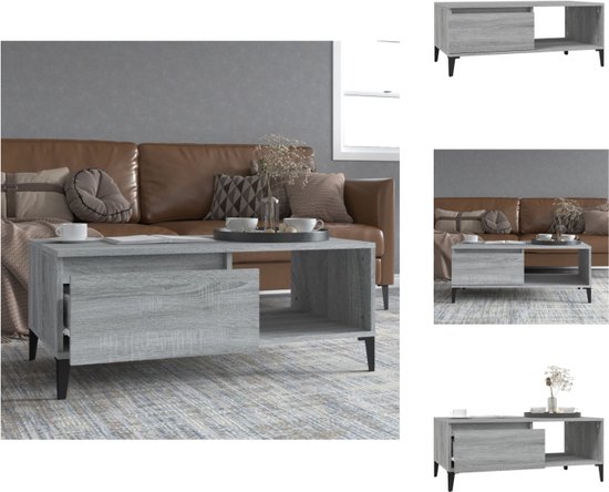 vidaXL Salontafel Style industriel - 90x50x36,5 cm - Chêne Sonoma Grijs - Avec tiroir et compartiment ouvert - Haute qualité - Instructions de montage - Table