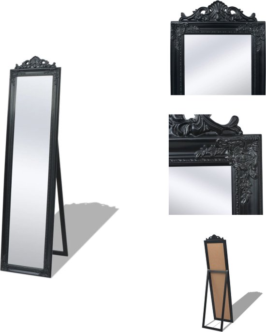 vidaXL Passpiegel Barok Zwart - 40 x 160 cm - Hout en Glas - Spiegel