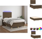 vidaXL Boxspring Dark Brown - 203x120x118/128 cm - Adjustable Headboard - LED Lights - Pocket Spring Mattress - Skin-Friendly Topper - Bed