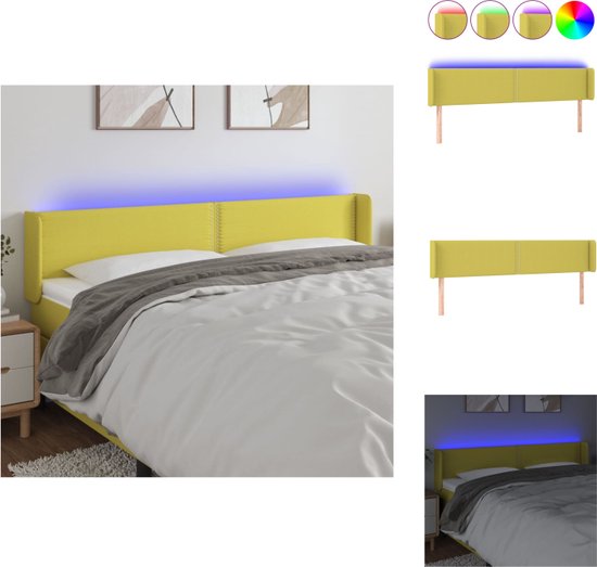vidaXL Hoofdbord - Groen - Stof - 163 x 16 x 78/88 cm - LED-verlichting - Bedonderdeel