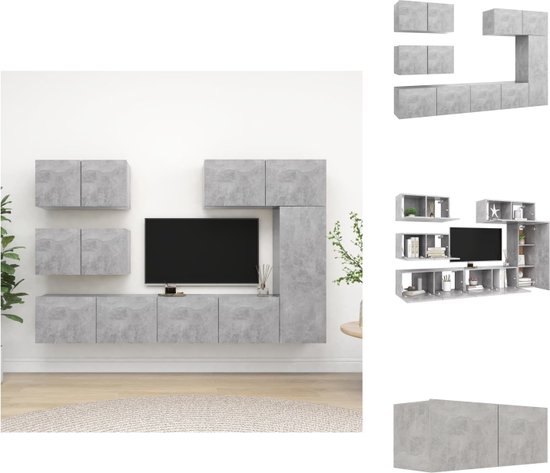 vidaXL Ensemble de meubles TV suspendu - Gris béton - Aggloméré - 80x30x30cm / 30,5x30x90cm / 60x30x30cm - Assemblage requis - 6 pièces - Meuble