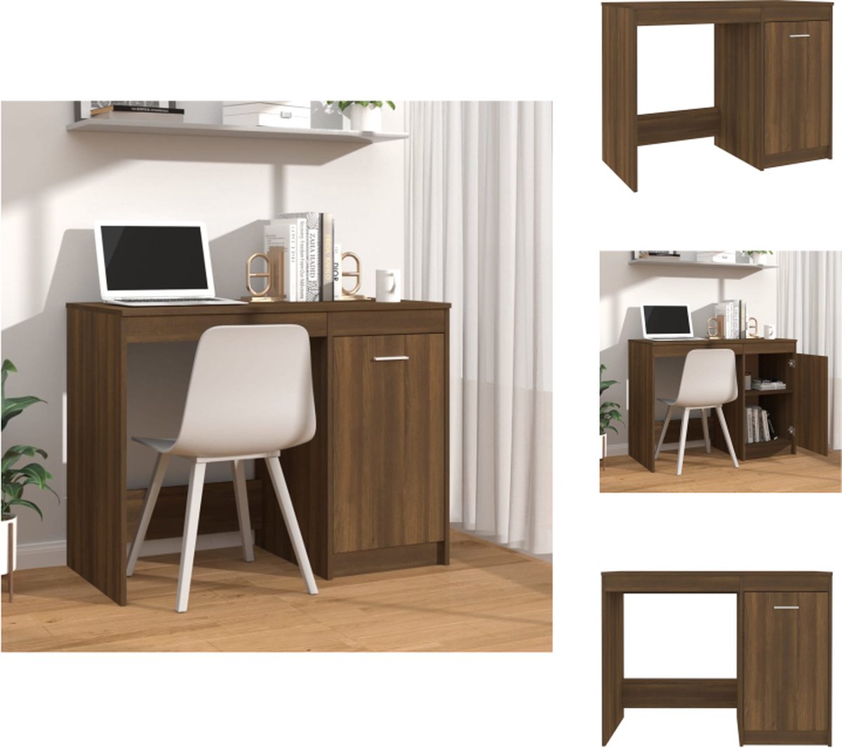 VidaXL Bureau Bruineiken 100x50x76 cm Bewerkt hout met Geïntegreerd kastje Bureau