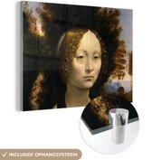 MuchoWow® Glasschilderij 120x90 cm - Schilderij acrylglas - Ginevra de' Benci - Leonardo da Vinci - Foto op glas - Schilderijen