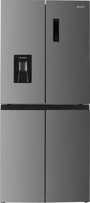 Wiggo WR-MD18(X) – Amerikaanse Koelkast – No Frost – 4 deuren Water – Dispenser – Met Display – Super Freeze – 419 Liter – 5 jaar garantie – 5 jaar garantie – Roestvrijstaal