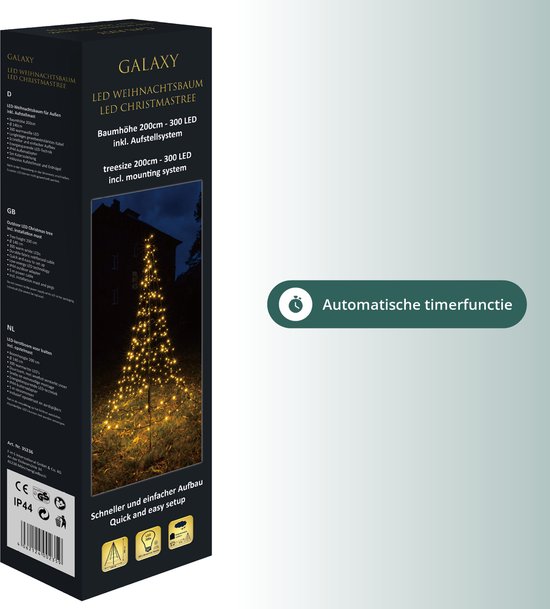 Galaxy LED Kerstboom - Vlaggenmast Verlichting - Inclusief Mast - 2 Meter - Warm wit - 300 LED - Galaxy