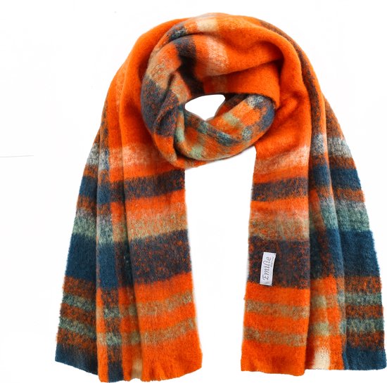 Foulards Emilie – écharpe d'hiver – orange – bleu – à carreaux