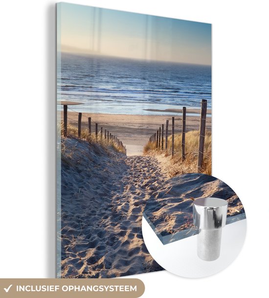 Glasschilderij - Acrylglas - Strand - Zee - Duin - Glasschilderij strand - Foto op glas - Wanddecoratie - Acrylplaat - 60x80 cm - Muurdecoratie - Schilderijen woonkamer