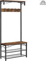 MIRA Home - Garderoberek XL - Kapstok - Industrieel Design - Bruin/Zwart - 80x32x178,5 cm