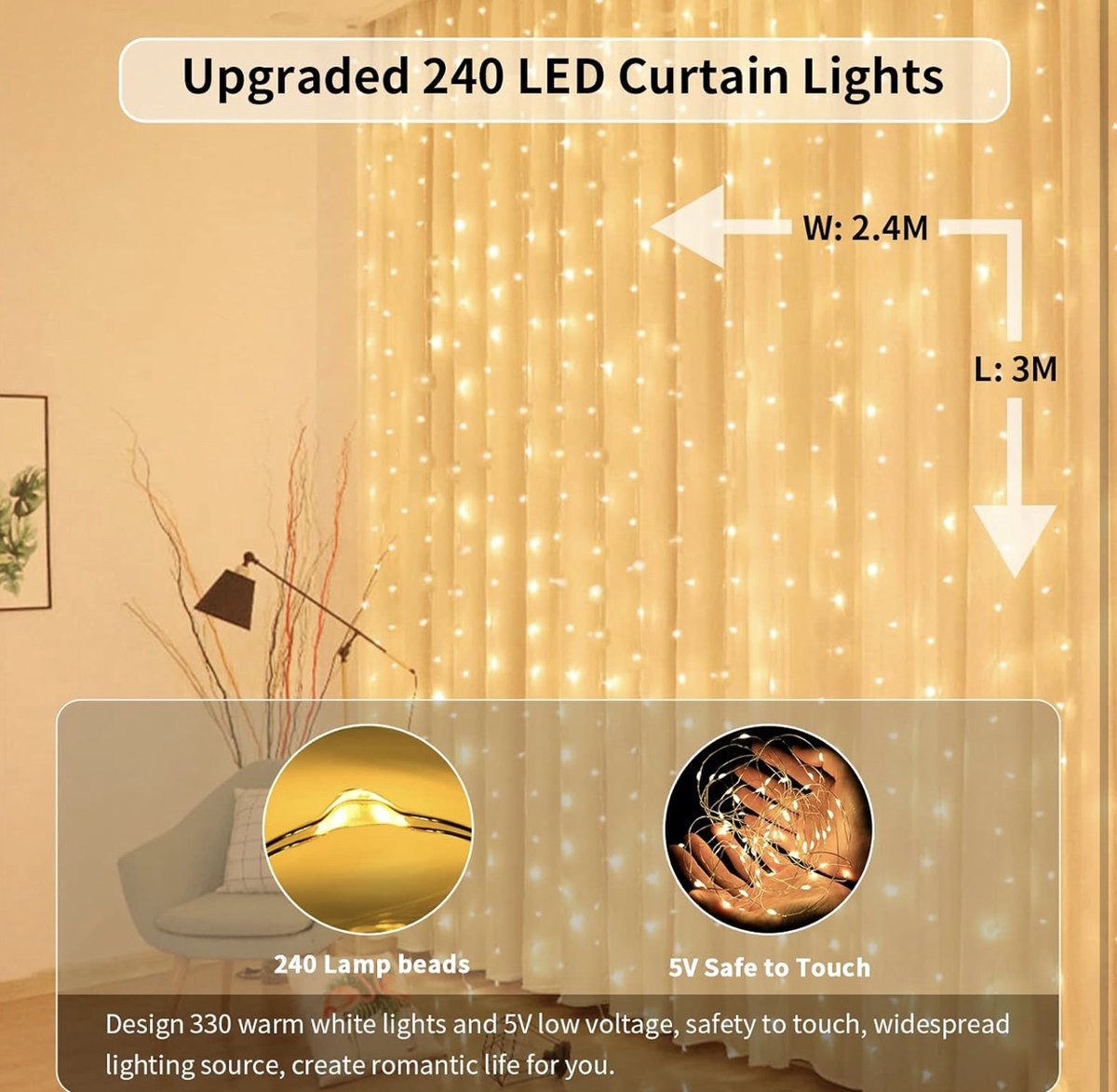 Rideau LED CCT connecté de 3 x 3 m, Décoration lumineuse