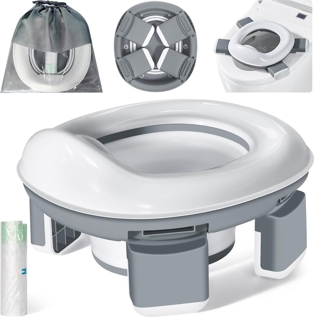 Kinder Toiletbril Potje Trainingsbrillen Kinder Toiletbril Reis Potje 3 -in-1 Toiletbril voor Zindelijkheidstraining Baby Camping Toilet Opvouwbaar Draagbaar Antislip Ontwerp met Wegwerpbaar Potje Inzetstukken