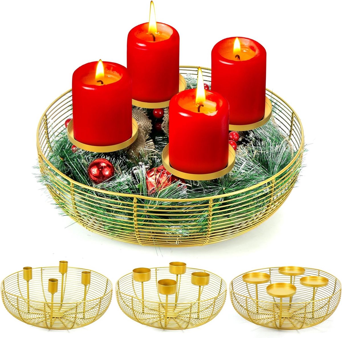 Adventskrans Kaarsenhouder, Kaarsenhouder voor Adventskrans, Gouden 3in1... bol.
