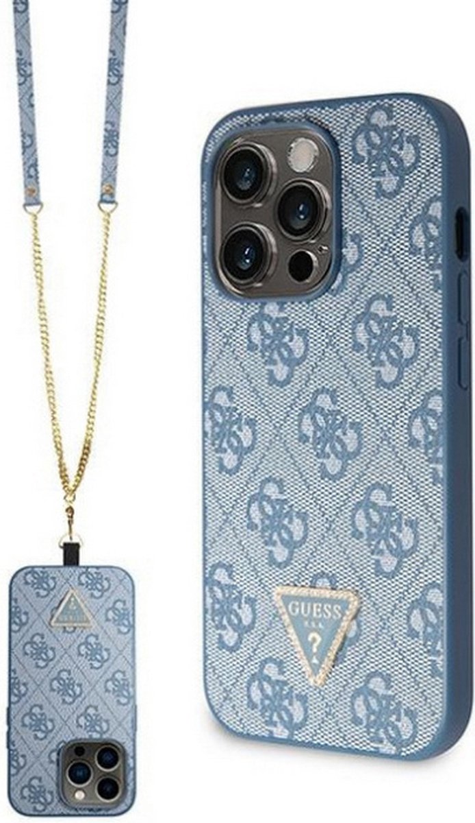 Guess 4G Triangle Crossbody Back Case - Geschikt voor Apple iPhone 14 Pro (6.1") - Blauw
