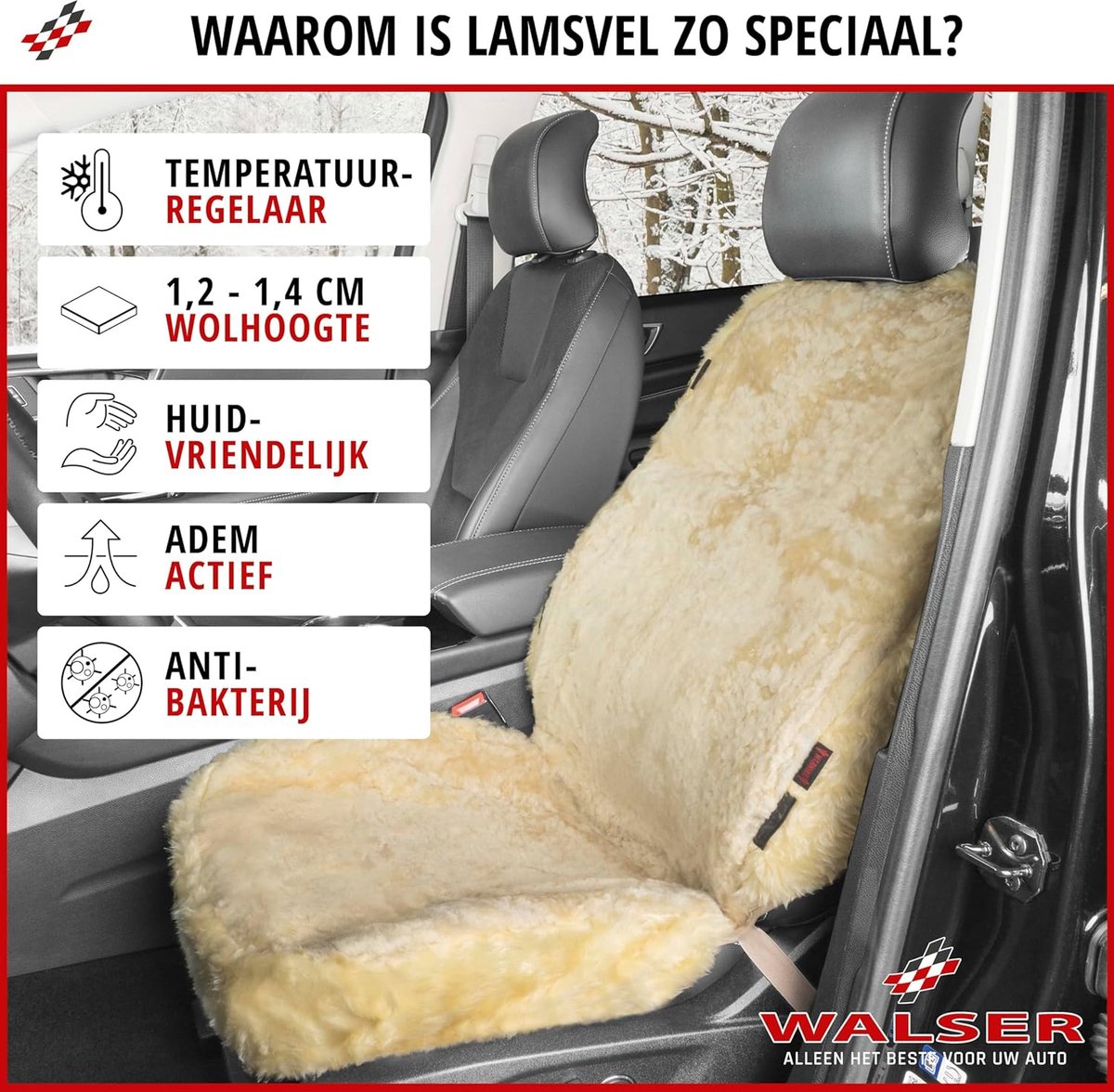 WALSER lamsleren hoes voor autostoel Trish, bekroond met Zeer Goed WALSER lamsleren hoes voor autostoel Trish, bekroond met Zeer Goed